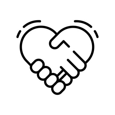 Kalp ve insan el sıkışma ikonu. vektör illüstrasyonu