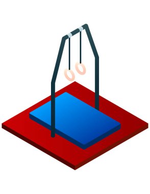 Beyaz zemin üzerinde mavi suyu olan kırmızı plastik bir çatının izometrik 3d çizimi