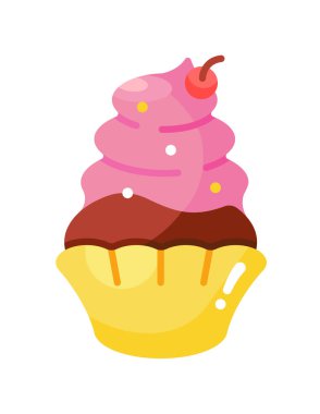 Cupcake, simge, vektör illüstrasyonu 