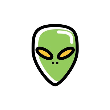 Beyaz arka planda izole edilmiş siyah şekildeki uzaylı yüzü simgesi. karnaval sembolü vektör çizimi.