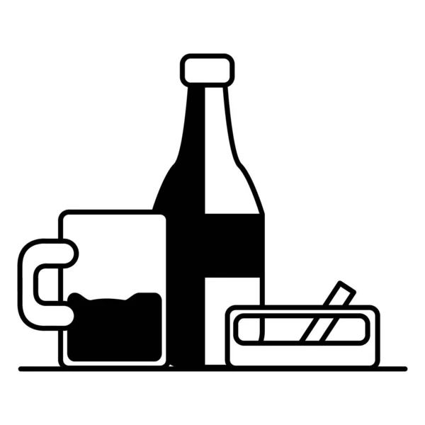 Beer Bottle Icon Flat Outlined Grayscale Style Vector Illustration — Stock Vector