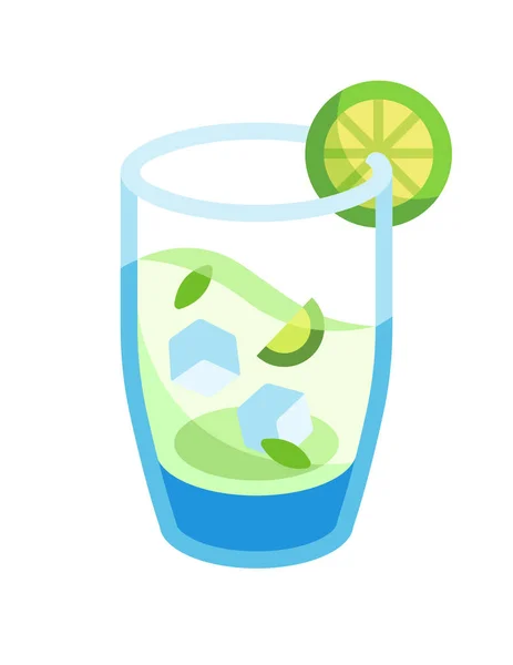 Glas Wasser Mit Eiswürfeln Und Stroh — Stockvektor