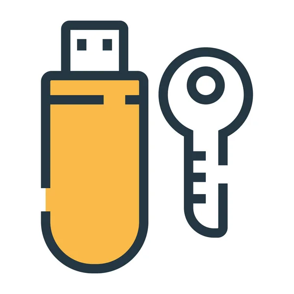 Unidad Flash Usb Con Icono Clave Vector — Vector de stock