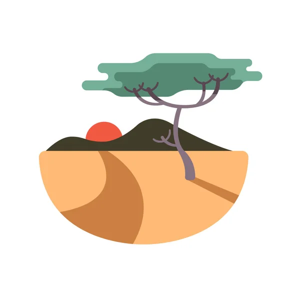 Krajina Stromem Silnicí Horami Západem Slunce Web Ikona Vektorové Ilustrace — Stockový vektor