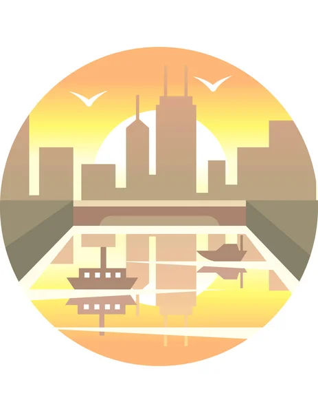 Modern Cityscape Web Icon Vector Illustration — Stock Vector