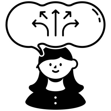 Konuşma balonu olan bir kadının karikatür çizimi.