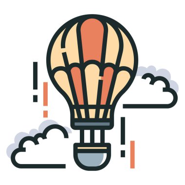 Sıcak hava balonu simgesi düz çizgili gri tonda. vektör illüstrasyonu