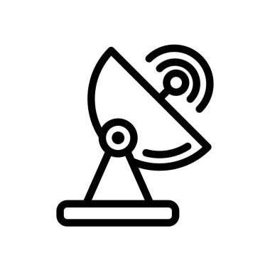 Uydu anteninin siyah beyaz ikonunun vektör illüstrasyonu