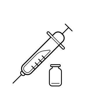 Siyah şekilli şırınga simgesi beyaz arkaplanda izole edildi. tıp sembolü çizimi.