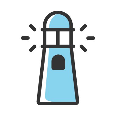 Düz çizgili gri tonda deniz feneri simgesi. vektör illüstrasyonu