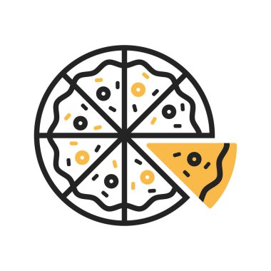 Pizza ikonu. Web için yuvarlak vektör simgelerinin düz çizimi