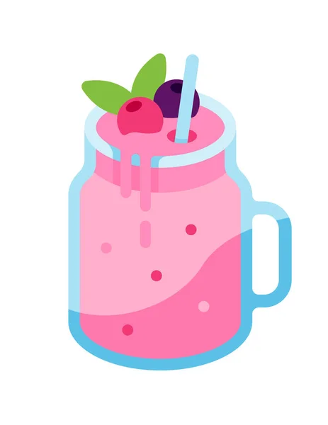 Erdbeer Smoothie Glas Mit Milch — Stockvektor