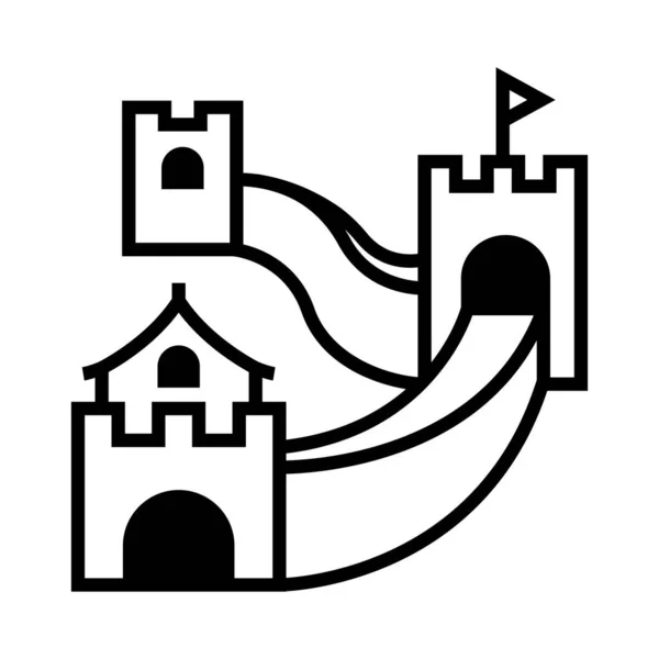 Ilustração Vetorial Edifício Castelo Ícone Linha Plana — Vetor de Stock