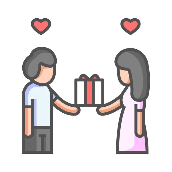 Couple Tenant Boîte Cadeau Illustration Vectorielle — Image vectorielle