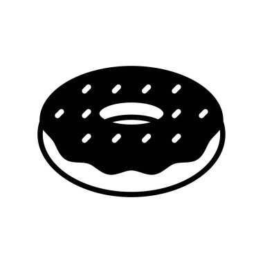 Siyah şekilli donut simgesi beyaz arkaplanda izole edilmiş. restoran sembolü illüstrasyonu.
