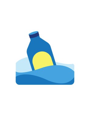 Denizdeki plastik şişenin vektör çizimi 