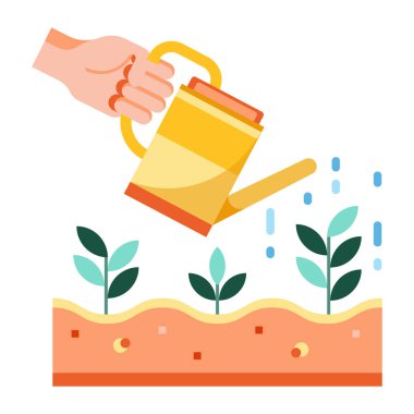 Sulama kutusu ve bitki ikonu. Tasarımınız için çizgi film tarzı bahçıvan kolu sembolü. vektör illüstrasyonu