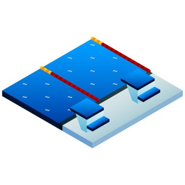 Mavi çatılı yüzme havuzunun izometrik görüntüsü