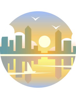 Şehir simgeleri ve vektör illüstrasyonuyla ufuk çizgisi