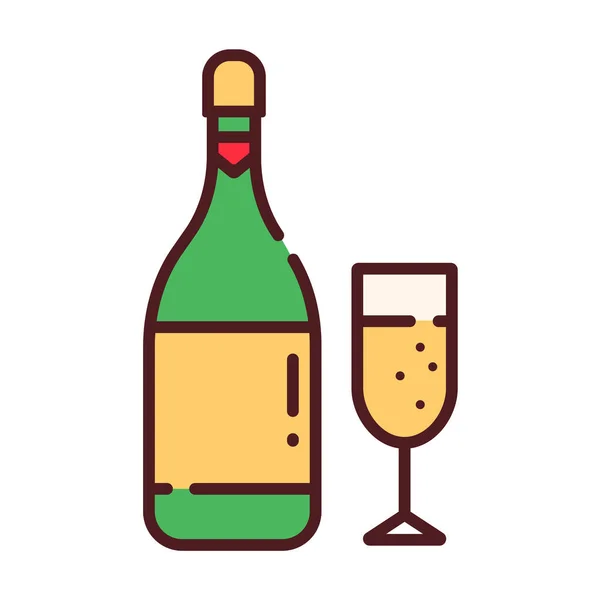 Champagne Fles Pictogram Platte Geschetste Grijstinten Stijl Vectorillustratie — Stockvector