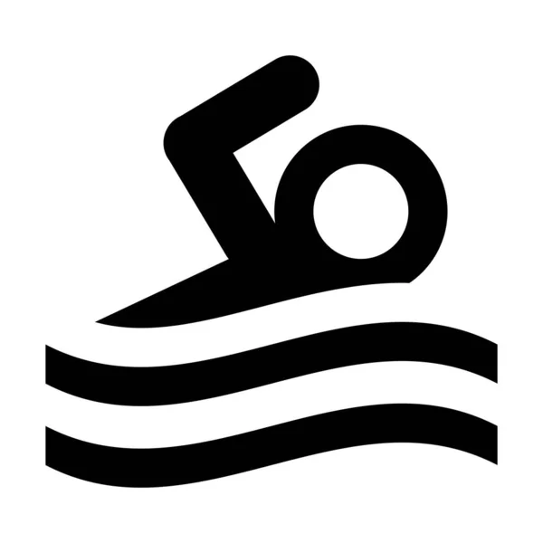 游泳池图标的黑色风格孤立在白色背景 健身符号矢量图解 — 图库矢量图片