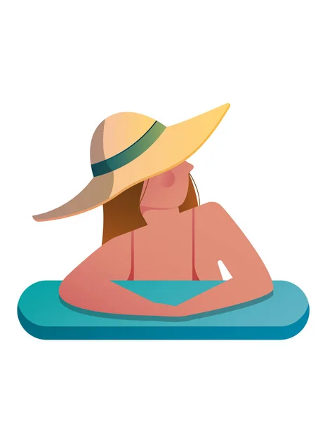 Frau Mit Hut Sommerurlaub Web Ikone Vektorillustration — Stockvektor