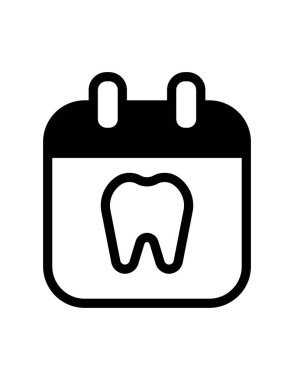 Beyaz arkaplanda izole edilmiş ana hat biçiminde takvim simgesi. Diş bakımı sembolü çizimi.