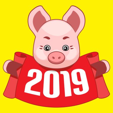 Bir zhyoloty arka plan üzerinde domuz. Vektör çizim. 2019 sembolü.