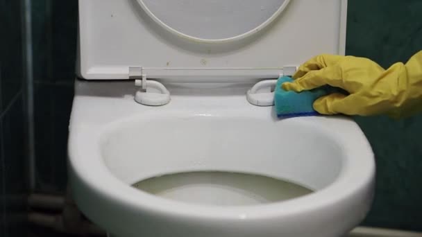 La mujer lava un inodoro . — Vídeos de Stock