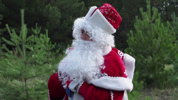 Дед Мороз Будет Наблюдать Уходом Стора Новый Год Свежем Воздухе — стоковое видео