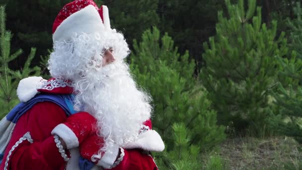 Padre Frost Gira Cabeza Nos Mira Personaje Año Nuevo Traduce — Vídeos de Stock