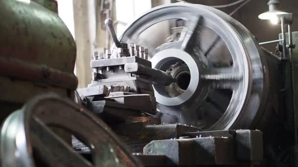 Machine Processes Detail Production Machine Building Enterprise Working Process Metal — Stock Video