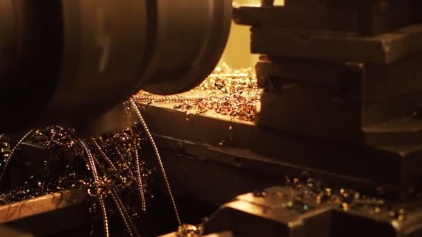 Proceso Trabajo Máquina Planta Ingeniería Máquina Trabaja Agudiza Detalle Moscas — Vídeo de stock