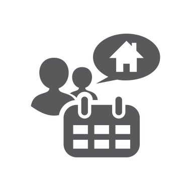 Vektör çizim iletişim bilgileri. İnsanlar çift evin takvimine göre zamanında bekliyoruz. Vektör çizim. Tek renkli.