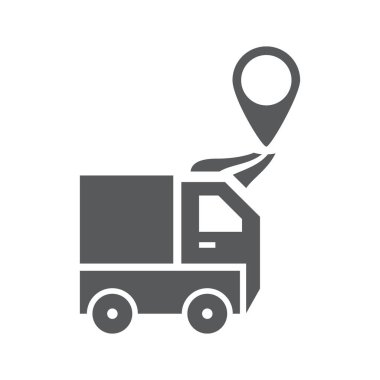 Kamyon ve rozet hedef. İki vektör simgeler. Taşıma teslim. Düz tasarım Monohrome