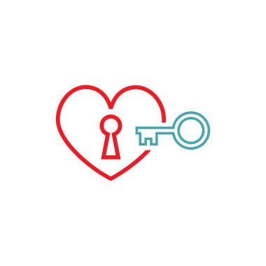 Kalp ile bir anahtar deliği ve bir anahtar. Vektör simgeler kümesi. Bir anahtar kalp için denemek için. Düz tasarım.