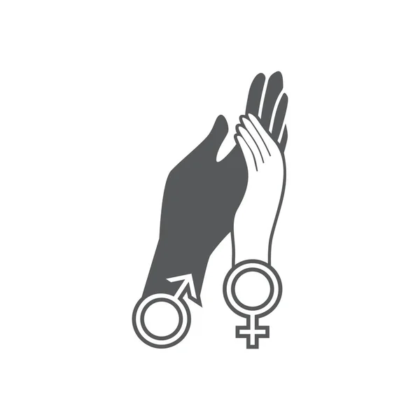 女的手躺在男人的手上 金星和火星的迹象 向量图标集 拥抱一只女性和男性的手 扁平设计 — 图库矢量图片