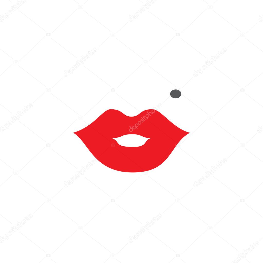 Female lips and birthmark. Set of vector icons. Lips at the time of a kiss. Flat design.