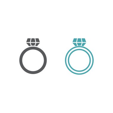 Vektör resmi bir nikah yüzüğü. Vektör simgeler kümesi. Öğe bir nişan, Düğün ve sevgi Deklarasyonu. Düz tasarım. Monohrome