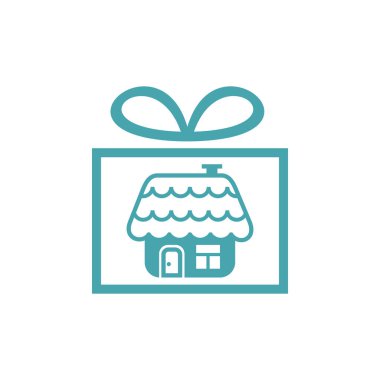 Vektör resim evi ve kutular hediye. Vektör simgeler kümesi. Ev hediyesi olarak. Düz tasarım