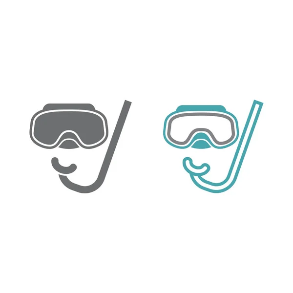 Two Vector Illustrations Underwater Mask Set Vector Symbols Equipment Diving — Stock Vector