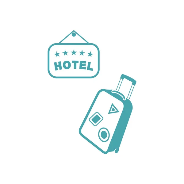 Ilustración Vectorial Del Hotel Placa Una Bolsa Equipaje Sobre Ruedas — Archivo Imágenes Vectoriales