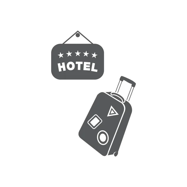 Ilustración Vectorial Del Hotel Placa Una Bolsa Equipaje Sobre Ruedas — Archivo Imágenes Vectoriales