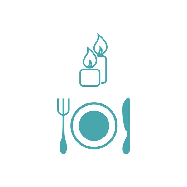 Vector Illustration Two Candles Plate Fork Knife Set Vector Symbols — Stok Vektör