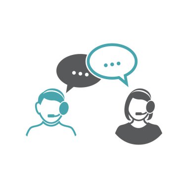 Vektör çizimi adam, kadın ve işaretleri iletinin. Vektör simgeler kümesi. Erkek ve kadın gerçek veya sanal iletişim. Düz tasarım