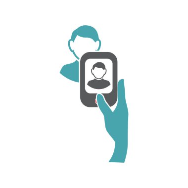 Vektör çizim el, cep telefonu, adam ve resim. Vektör simgeler kümesi. Kadın sevgili cep telefonu fotoğraf arşivi. Düz tasarım