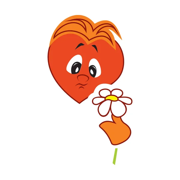 Vector Illustration Character Heart Boy Sad Holds Camomile Looks Fiery — ストックベクタ