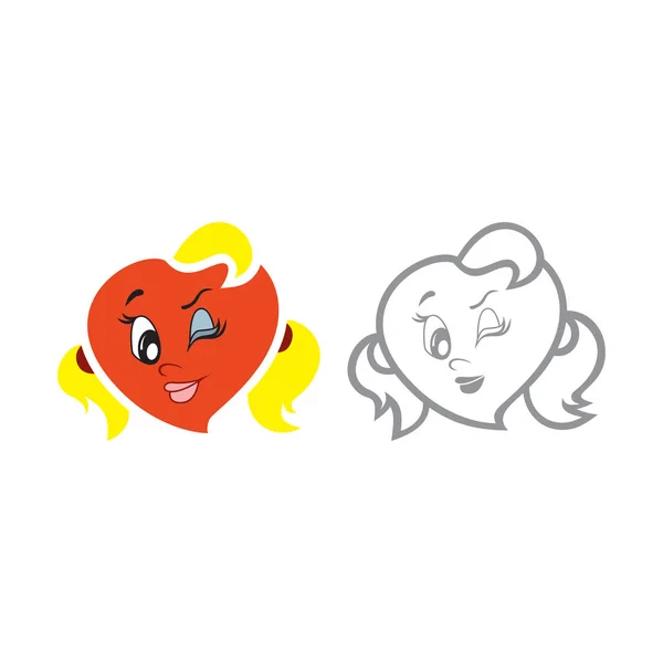 Vector Εικονογράφηση Του Κοριτσιού Καρδιά Χαρακτήρα Δύο Ουρές Σύνολο Συμβόλων — Διανυσματικό Αρχείο