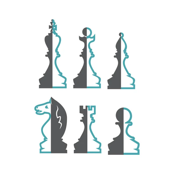 Chess Figures King Queen Bishop Knight Rook Pawn Two Halves — Stock Vector