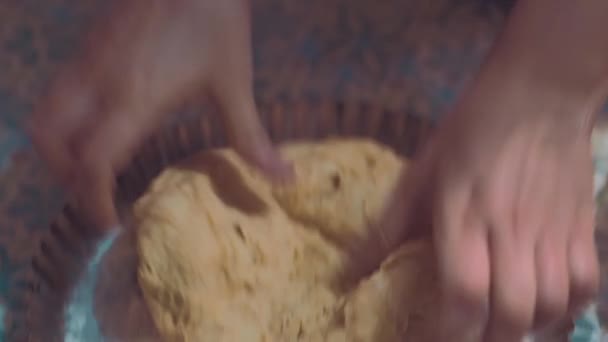 Woman Kneads Dough Hands Cooking House Conditions Rich Pastries Top — Stock Video